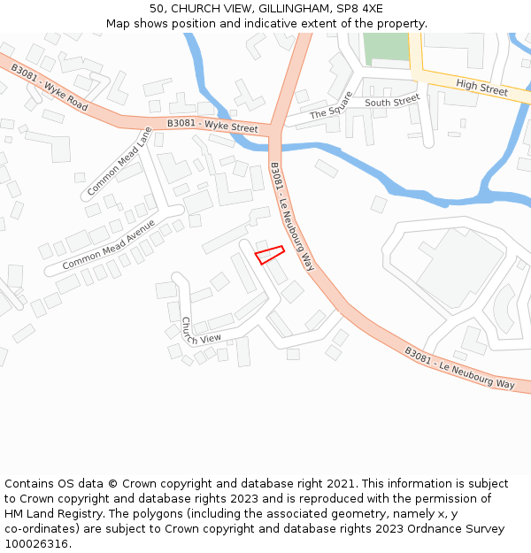 50, CHURCH VIEW, GILLINGHAM, SP8 4XE: Location map and indicative extent of plot