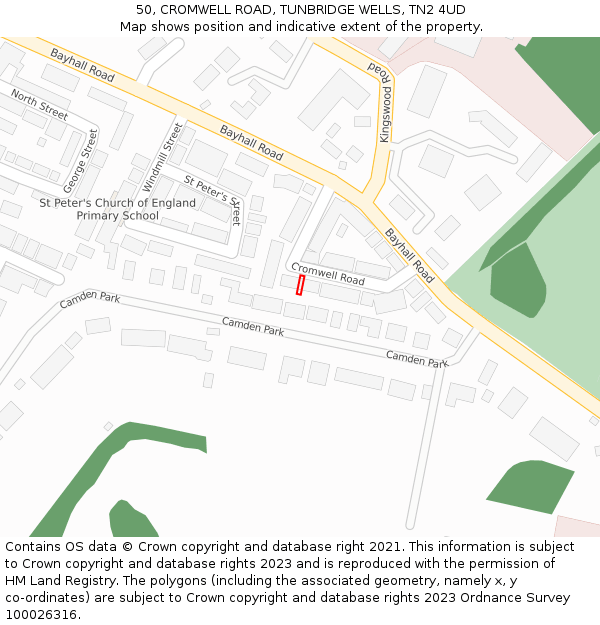 50, CROMWELL ROAD, TUNBRIDGE WELLS, TN2 4UD: Location map and indicative extent of plot