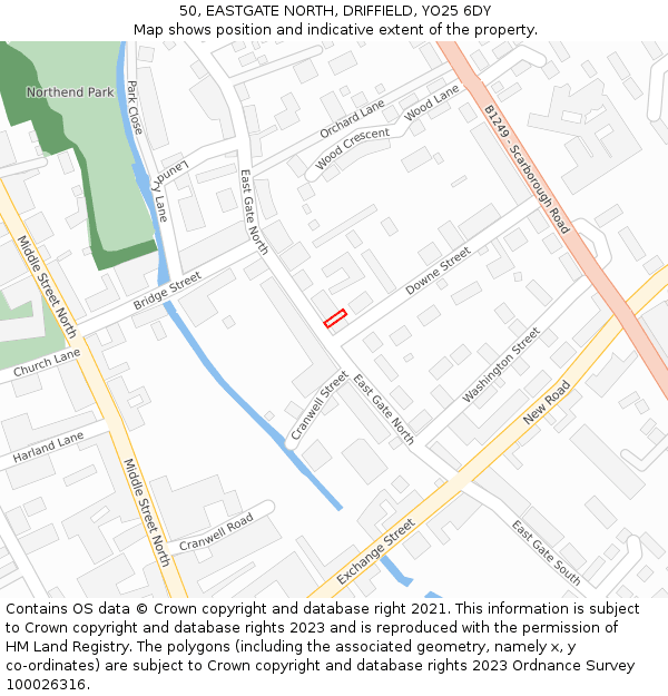 50, EASTGATE NORTH, DRIFFIELD, YO25 6DY: Location map and indicative extent of plot
