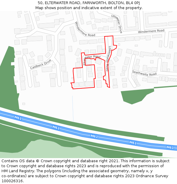 50, ELTERWATER ROAD, FARNWORTH, BOLTON, BL4 0PJ: Location map and indicative extent of plot