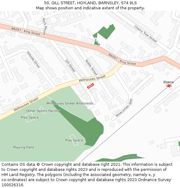 50, GILL STREET, HOYLAND, BARNSLEY, S74 9LS: Location map and indicative extent of plot
