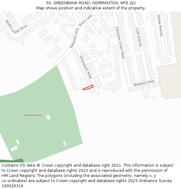 50, GREENBANK ROAD, NORMANTON, WF6 2JU: Location map and indicative extent of plot