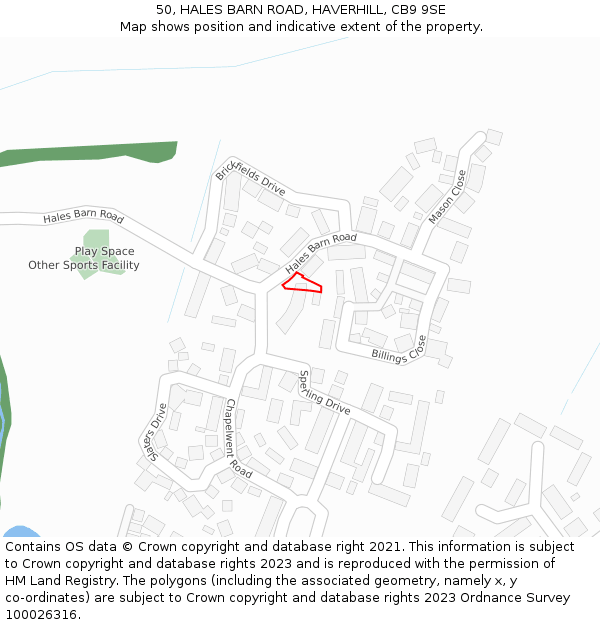 50, HALES BARN ROAD, HAVERHILL, CB9 9SE: Location map and indicative extent of plot