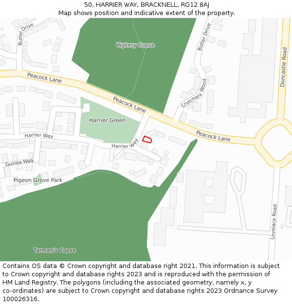 50, HARRIER WAY, BRACKNELL, RG12 8AJ: Location map and indicative extent of plot