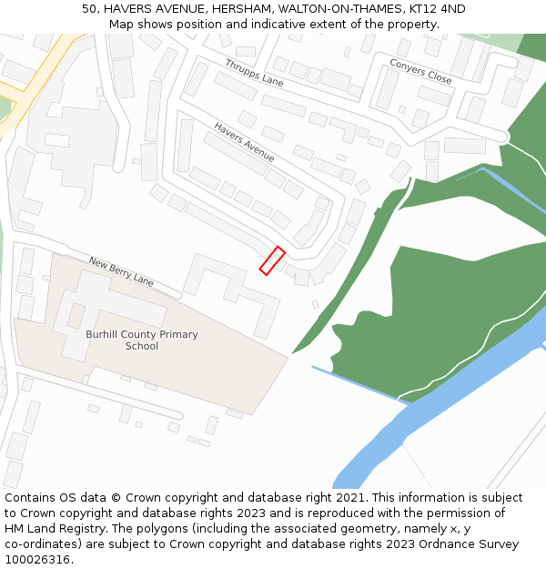 50, HAVERS AVENUE, HERSHAM, WALTON-ON-THAMES, KT12 4ND: Location map and indicative extent of plot