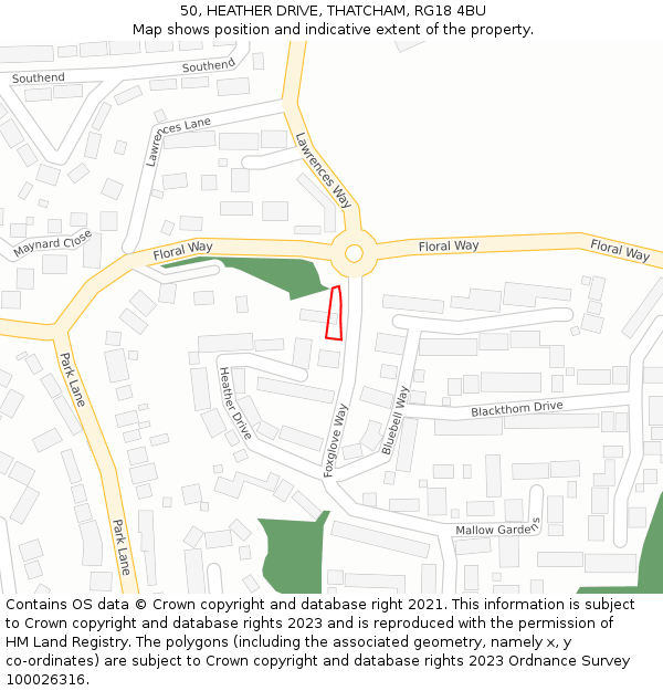 50, HEATHER DRIVE, THATCHAM, RG18 4BU: Location map and indicative extent of plot