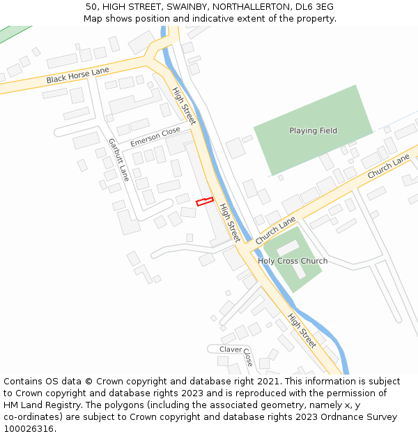 50, HIGH STREET, SWAINBY, NORTHALLERTON, DL6 3EG: Location map and indicative extent of plot