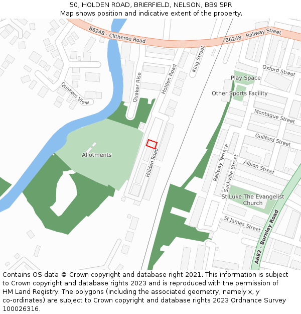 50, HOLDEN ROAD, BRIERFIELD, NELSON, BB9 5PR: Location map and indicative extent of plot