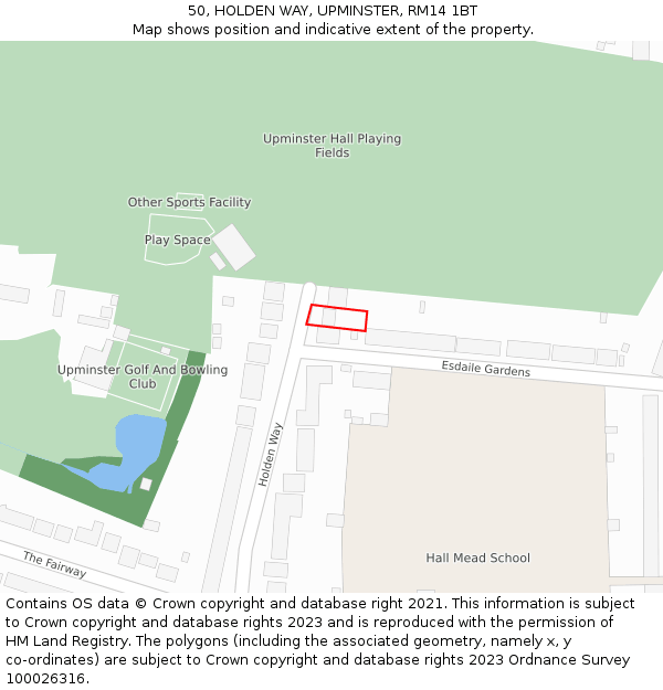 50, HOLDEN WAY, UPMINSTER, RM14 1BT: Location map and indicative extent of plot