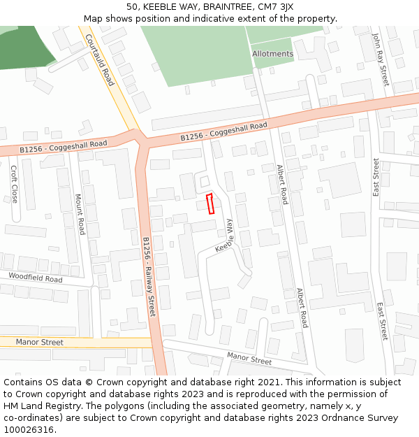 50, KEEBLE WAY, BRAINTREE, CM7 3JX: Location map and indicative extent of plot
