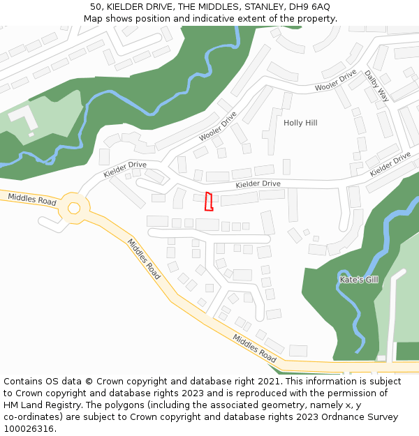 50, KIELDER DRIVE, THE MIDDLES, STANLEY, DH9 6AQ: Location map and indicative extent of plot