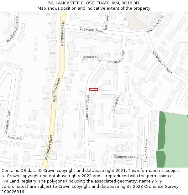 50, LANCASTER CLOSE, THATCHAM, RG18 3FL: Location map and indicative extent of plot