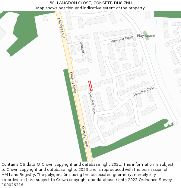 50, LANGDON CLOSE, CONSETT, DH8 7NH: Location map and indicative extent of plot