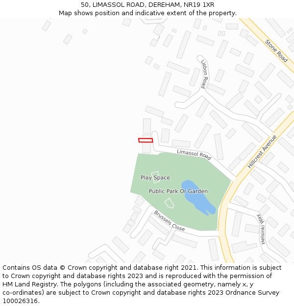 50, LIMASSOL ROAD, DEREHAM, NR19 1XR: Location map and indicative extent of plot