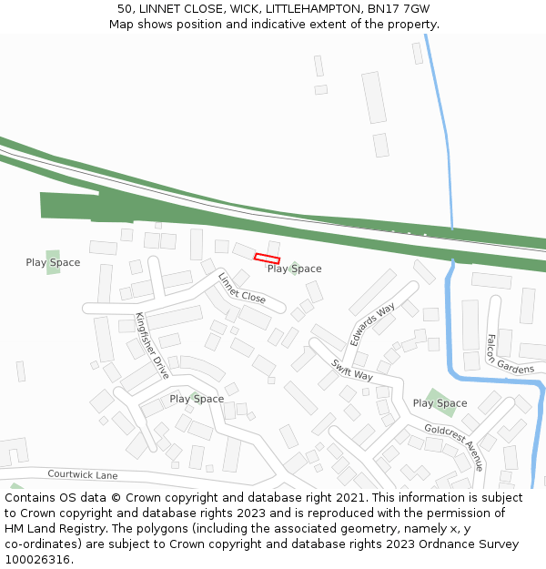 50, LINNET CLOSE, WICK, LITTLEHAMPTON, BN17 7GW: Location map and indicative extent of plot