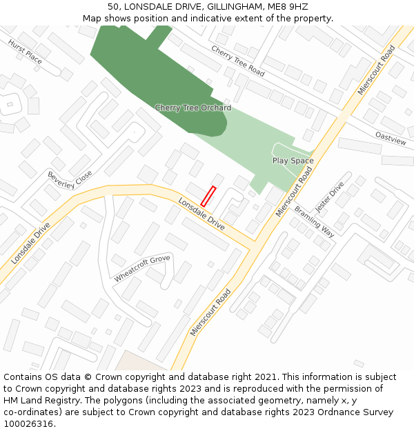 50, LONSDALE DRIVE, GILLINGHAM, ME8 9HZ: Location map and indicative extent of plot