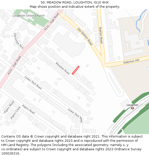 50, MEADOW ROAD, LOUGHTON, IG10 4HX: Location map and indicative extent of plot
