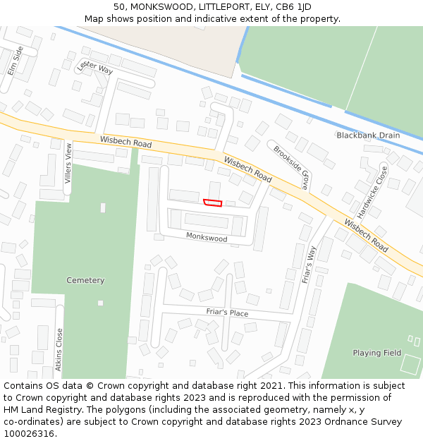 50, MONKSWOOD, LITTLEPORT, ELY, CB6 1JD: Location map and indicative extent of plot