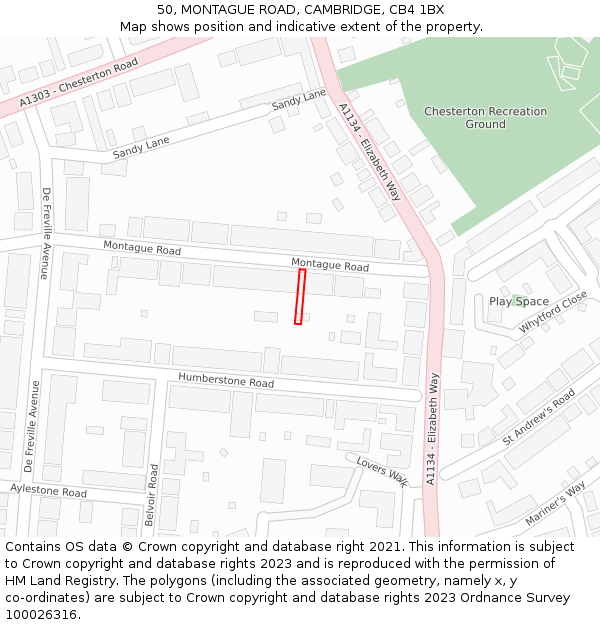 50, MONTAGUE ROAD, CAMBRIDGE, CB4 1BX: Location map and indicative extent of plot