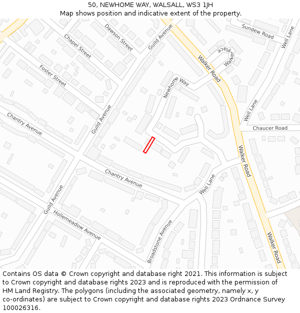50, NEWHOME WAY, WALSALL, WS3 1JH: Location map and indicative extent of plot