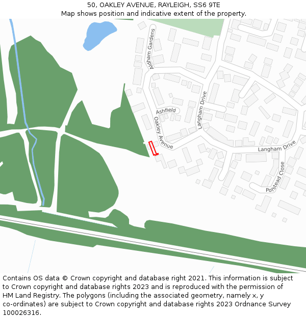 50, OAKLEY AVENUE, RAYLEIGH, SS6 9TE: Location map and indicative extent of plot