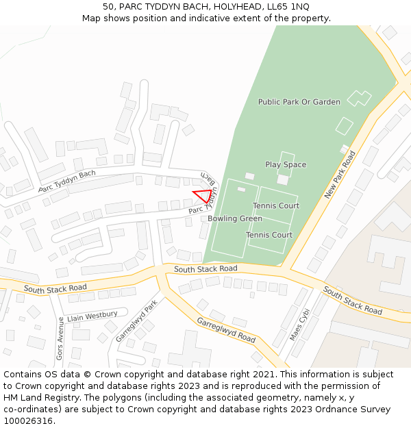 50, PARC TYDDYN BACH, HOLYHEAD, LL65 1NQ: Location map and indicative extent of plot