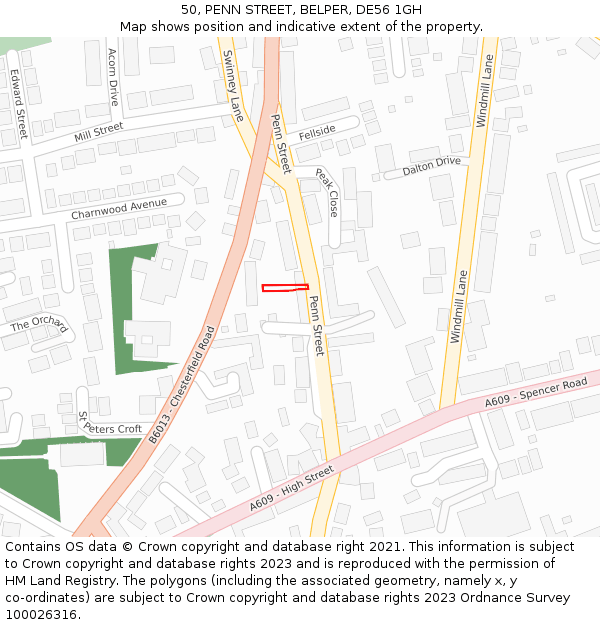 50, PENN STREET, BELPER, DE56 1GH: Location map and indicative extent of plot