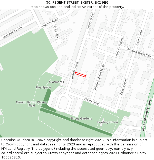 50, REGENT STREET, EXETER, EX2 9EG: Location map and indicative extent of plot