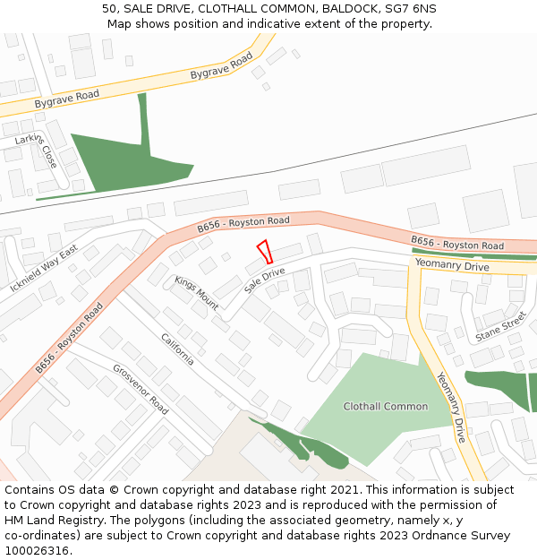 50, SALE DRIVE, CLOTHALL COMMON, BALDOCK, SG7 6NS: Location map and indicative extent of plot