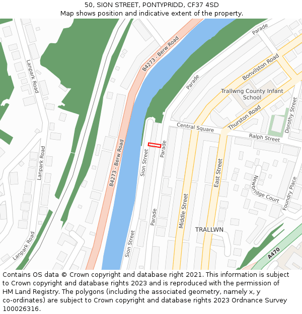 50, SION STREET, PONTYPRIDD, CF37 4SD: Location map and indicative extent of plot