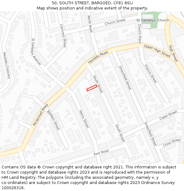 50, SOUTH STREET, BARGOED, CF81 8SU: Location map and indicative extent of plot