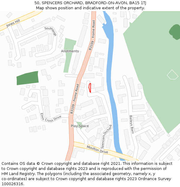 50, SPENCERS ORCHARD, BRADFORD-ON-AVON, BA15 1TJ: Location map and indicative extent of plot