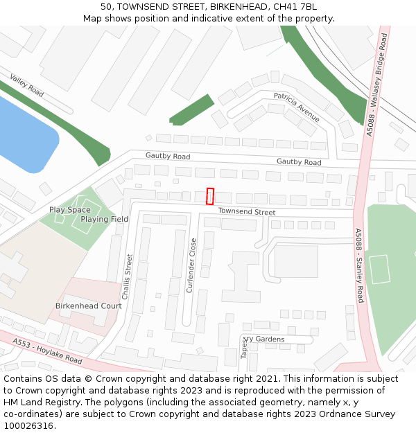 50, TOWNSEND STREET, BIRKENHEAD, CH41 7BL: Location map and indicative extent of plot