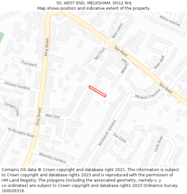 50, WEST END, MELKSHAM, SN12 6HJ: Location map and indicative extent of plot