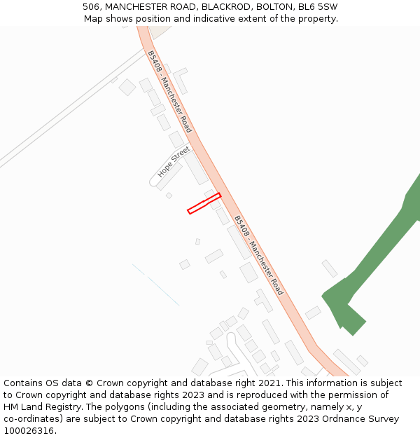 506, MANCHESTER ROAD, BLACKROD, BOLTON, BL6 5SW: Location map and indicative extent of plot