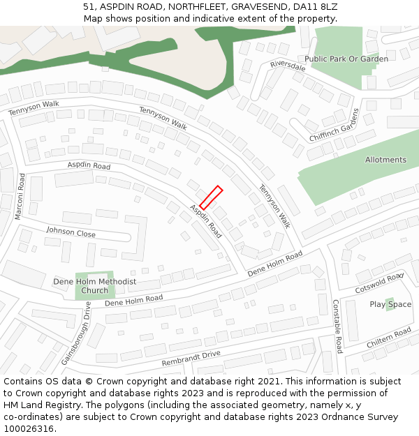 51, ASPDIN ROAD, NORTHFLEET, GRAVESEND, DA11 8LZ: Location map and indicative extent of plot