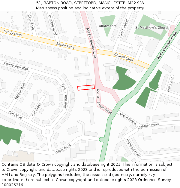 51, BARTON ROAD, STRETFORD, MANCHESTER, M32 9FA: Location map and indicative extent of plot