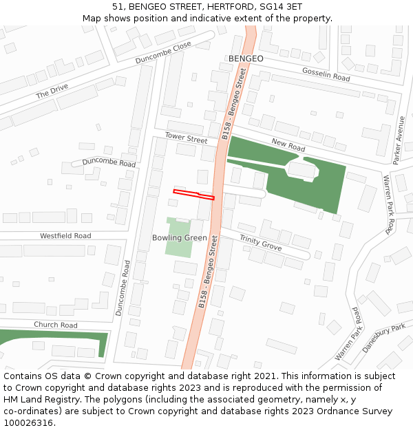 51, BENGEO STREET, HERTFORD, SG14 3ET: Location map and indicative extent of plot