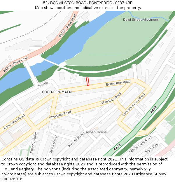 51, BONVILSTON ROAD, PONTYPRIDD, CF37 4RE: Location map and indicative extent of plot