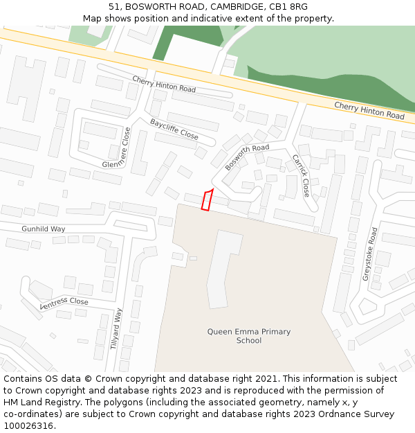 51, BOSWORTH ROAD, CAMBRIDGE, CB1 8RG: Location map and indicative extent of plot