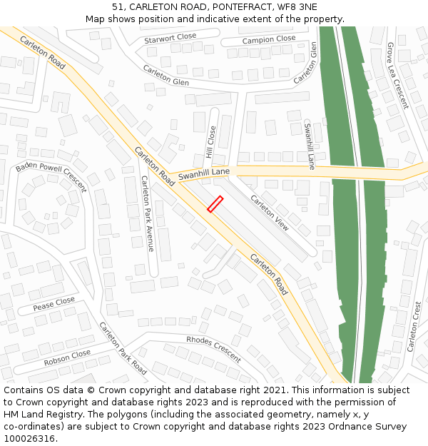 51, CARLETON ROAD, PONTEFRACT, WF8 3NE: Location map and indicative extent of plot