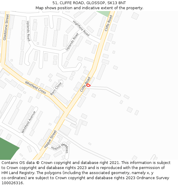51, CLIFFE ROAD, GLOSSOP, SK13 8NT: Location map and indicative extent of plot