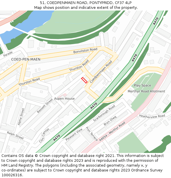 51, COEDPENMAEN ROAD, PONTYPRIDD, CF37 4LP: Location map and indicative extent of plot