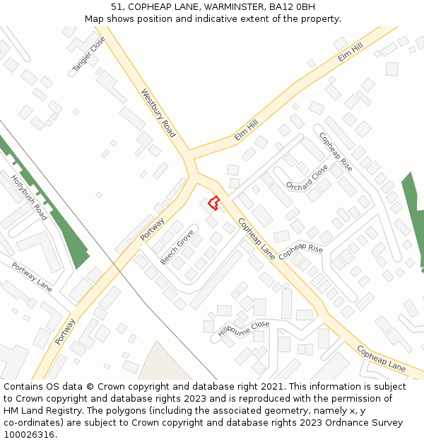 51, COPHEAP LANE, WARMINSTER, BA12 0BH: Location map and indicative extent of plot