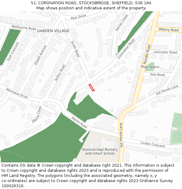 51, CORONATION ROAD, STOCKSBRIDGE, SHEFFIELD, S36 1AX: Location map and indicative extent of plot