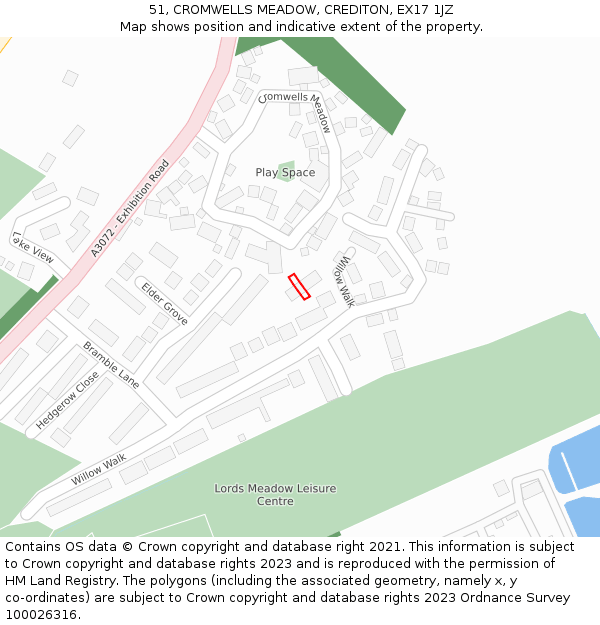 51, CROMWELLS MEADOW, CREDITON, EX17 1JZ: Location map and indicative extent of plot