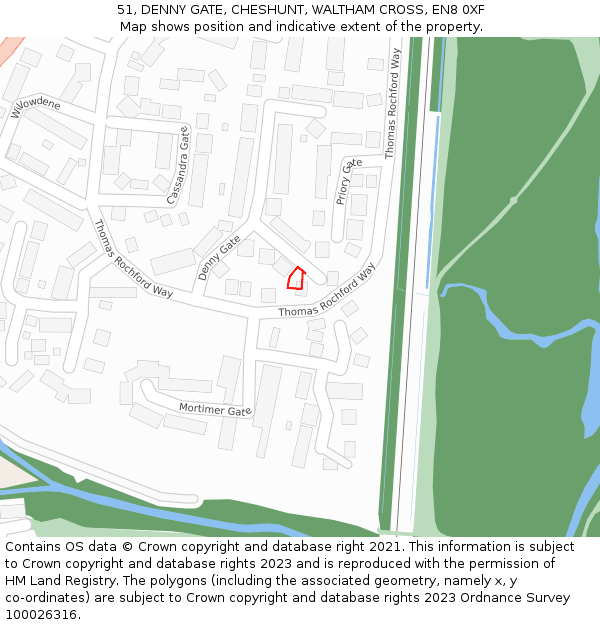 51, DENNY GATE, CHESHUNT, WALTHAM CROSS, EN8 0XF: Location map and indicative extent of plot