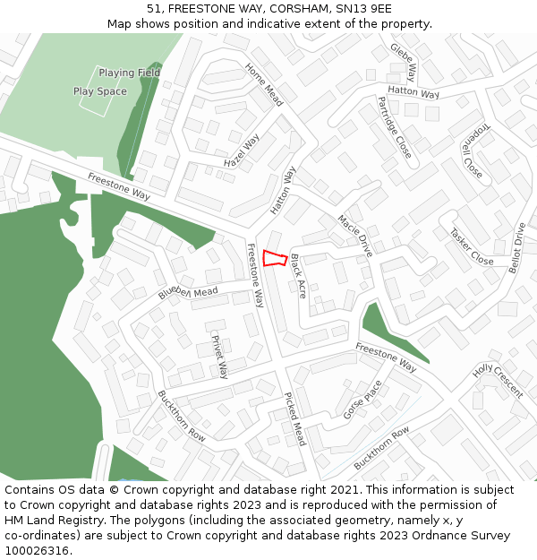 51, FREESTONE WAY, CORSHAM, SN13 9EE: Location map and indicative extent of plot