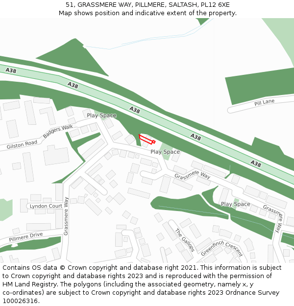 51, GRASSMERE WAY, PILLMERE, SALTASH, PL12 6XE: Location map and indicative extent of plot