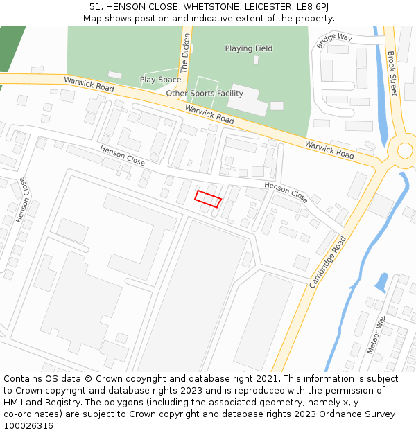 51, HENSON CLOSE, WHETSTONE, LEICESTER, LE8 6PJ: Location map and indicative extent of plot